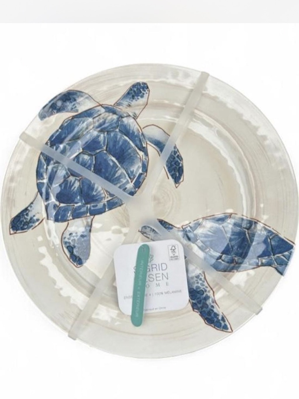 NWT 4 Sigrid Olsen Sea Turtle Melamine Dinner Plates Blue Coastal Beach 11"